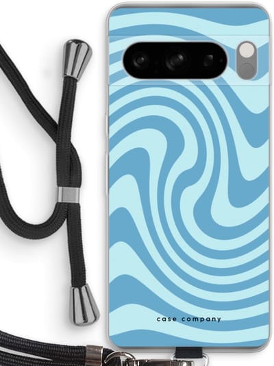 Case Company® - Hoesje met koord geschikt voor Google Pixel 8 Pro hoesje met Koord - Swirl Blauw - Telefoonhoesje met Zwart Koord - Bescherming aan alle Kanten en Over de Schermrand
