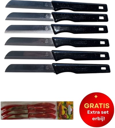 6 + 6 GRATIS! Solingen - Zwarte Messen - Vlijmscherp met Kartel + Gratis Kosova Messenset - Rood