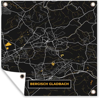 Tuin poster Bergisch Gladbach - Goud - Kaart - Plattegrond - Stadskaart - Duitsland - 200x200 cm - Tuindoek