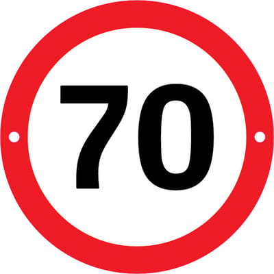 Verbodsbord 70 Kilometer - 30cmØ met 2 Boorgaten - op 3mm dik Aluminium