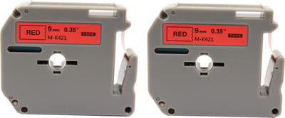 KATRIZ® huismerk label tape voor Brother M-K421| PT-65/70/80/90/M98| Zwart op Rood | 9mm*8m |  2 stuks