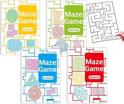 Labyrint Boeken - Raadselboek Set - Educatieve Activiteit - 4 Progressieve Boeken - 27x19 cm - Meerdere Kleuren