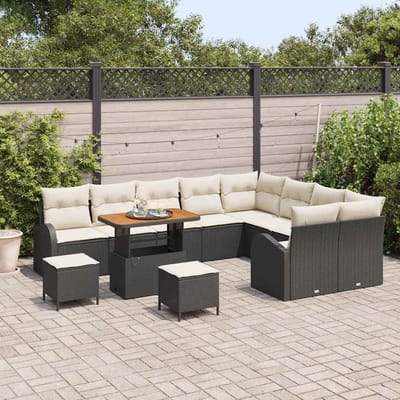 vidaXL - Tuinbank - Set - 12 - st - 11-Aantal - zitplaatsen - Zwart - en - Crème