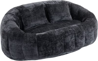 Zwarte chenille zitzak bank - Grote zitzak voor volwassenen - Traagschuim - Woonkamer & Slaapkamer - 145x95x63 cm