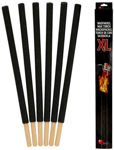Benza XL Wasfakkels – Set van 6 Stuks - 70 x 2 cm - 90–100 min Brandduur - Inclusief Kartonnen Handbeschermers – Voor Tuin, Feest & Stille Tocht