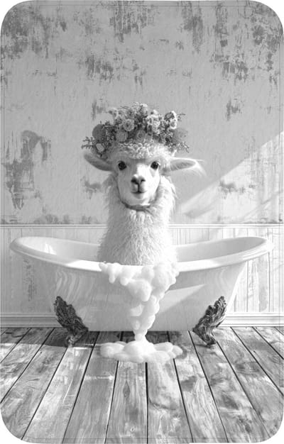 WC mat 50x80 cm - Antislip - Alpaca - Bloemen - Dier - Bad - Zwart - Wit - Toiletmat - Vloermat - Douchemat - Toilet tapijt - Toiletmatten