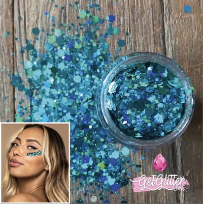 GetGlitterBaby® - Biologische / Biologisch afbreekbare Groene / Blauwe Chunky Festival Glitters voor Lichaam en Gezicht / Biodegradable Face Body Jewels - Groen / Blauw / Aqua