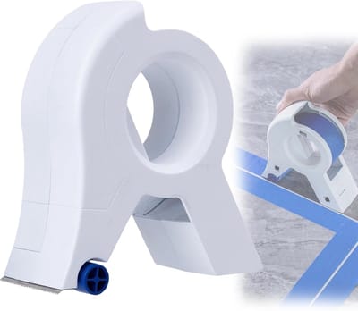 QTTVBTNA -Afplaktape Applicator met Witte Sticker – Handig Verfmasker met Snijfunctie, Ergonomisch Handvat, Draagbaar en Navulbaar voor Schilderwerk en DIY Projecten