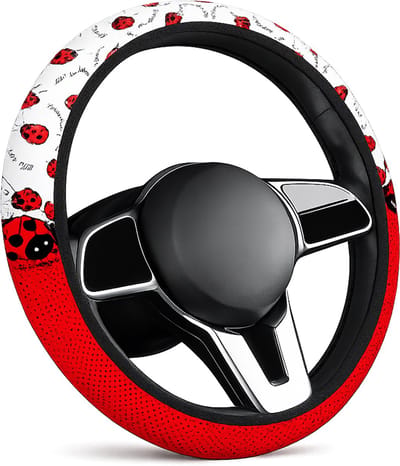 Stuurhoes Auto Lieveheersbeestje - Universele Stuurwielhoes - Antislip - Rood Wit
