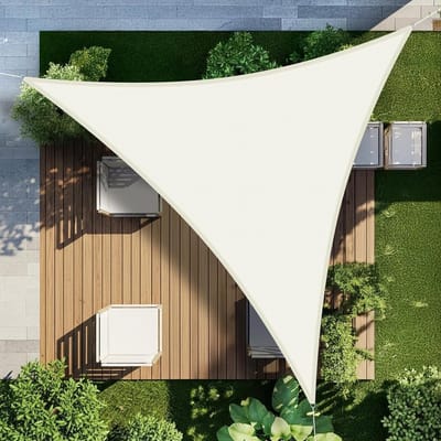 Driehoekig zonneschermdoek (1 stuk) - Waterdicht zonneschermdoek - Bescherming tegen zon en wind - UV-bescherming - Geschikt voor buitenruimtes, terrassen, balkons en tuinen - Gebroken wit - 3 x 3 x 3 meter