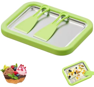 Gefrituurd ijsapparaat - Gefrituurde yoghurtmaker - Rolijsapparaat - Zelfgemaakte koude dranken - RVS - Inclusief schraper - Gefrituurd ijsapparaat - Geschikt voor zelfgemaakte gefrituurde yoghurt en ijs - Groen - 22*17,5*3,5 cm