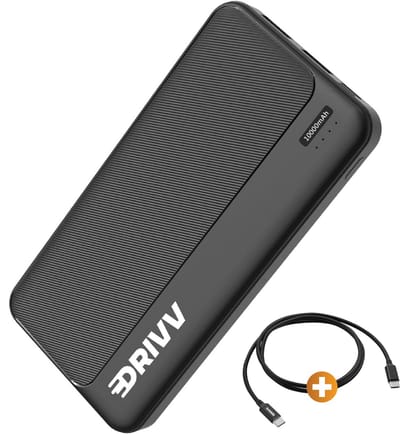 Drivv. Powerbank 10.000 mAh - 22.5W snellader - Fast Charge USB 3.0 - USB C - Geschikt voor Samsung / iPhone / meer - Zwart