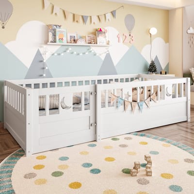 Sweiko Kinderbed - 90 x 190 cm - Met zijhekken - Sterren- en maanthema - Geen bodem - Wit