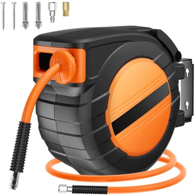 Golaro Perslucht Haspel – Persluchtslang Wandhouder - Automatische Perslucht Slanghaspel - Wandmontage- 15m - Oranje/Zwart