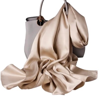 Lange Sjaal - Effen - Satijn - Donker Beige/Taupe - 180 x 90cm (913817#)
