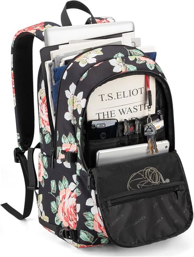 Famanu - Laptop Rugzak voor Heren,Waterdichte Antidiefstalrugzak voor School,Universiteit met USB-Oplaadpoort en Slot,14/15,6 inch Laptoptas voor Dames Jongens Meisje Werk,Reisrugzak-Bloem Roos