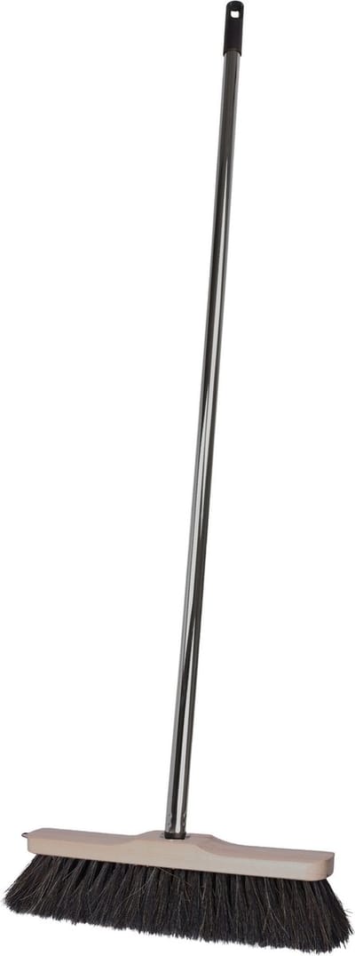 Brumag bezem voor binnen gebruik - bezemkop hout - 28 cm breed - steel metaal 130 cm - voor alle vloeren - zachte haren