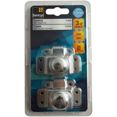Sencys Schuifslot Met Draaiknop - Zink - 25 Mm - 2 Stuks
