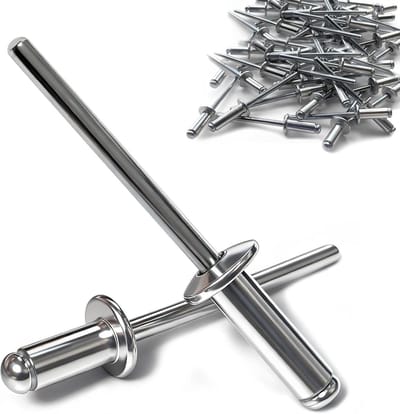 Klinknagels - Blindklinknagels - Aluminium - Open einde - 100 stuks - Popnagels - Grote flens - Stalen doorn - Metaal kunststof hout - Geschikt voor diverse toepassingen