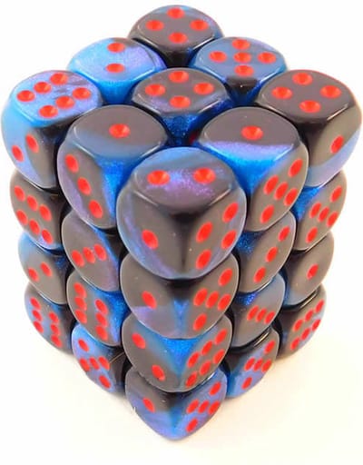 Chessex Gemini Zwart-Starlicht/rood D6 12mm Dobbelsteen Set (36 stuks)