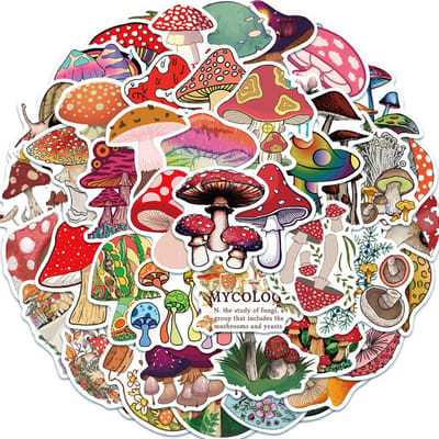 Paddenstoelen stickers - Mix 50 stuks voor laptop, muur, journal, etc. - Paddestoel/Vliegenzwam/Herfst Laptopstickers