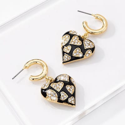 Luxamore® Dames Oorbellen Hart – Goudkleurige Hangoorbellen Zwart met Kristalsteentjes – Statement Oorbellen Dames – Sieraden Cadeau voor Haar