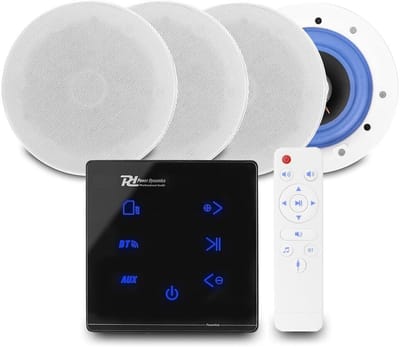 Power Dynamics set van 4 ESCS5 plafondspeakers met de A100B inbouw versterker - Bluetooth - 4x 20W