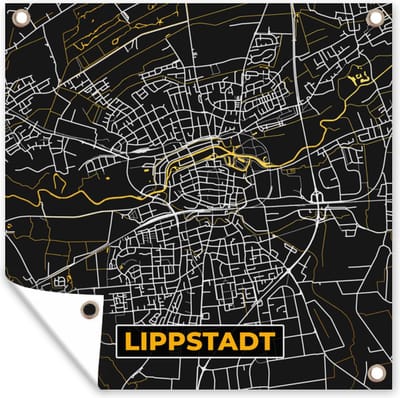 Tuin poster Black and Gold – Stadskaart – Lippstadt – Duitsland – Plattegrond – Kaart - 200x200 cm - Tuindoek