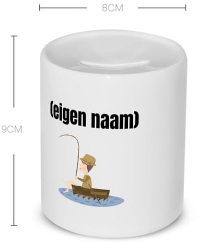 Akyol - visser in een bootje met eigen naam Spaarpot - Vissen - liefhebber van vissen - iemand die houdt van vissen - verjaardag - cadeau - kado - geschenk - 350 ML inhoud