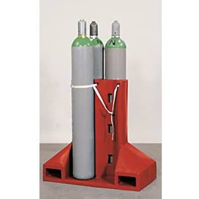 Gasflessen transportrek, polyethyleen, B 1120 x D 600 x H 1100 mm, tot 320 kg, 4 cilinders Ø 230 mm, met vorkheftruckkokers