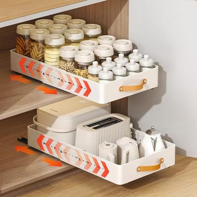 Schuiflade - Uittrekbare Keukenkast-organizer - Verstelbare Telescopische Lade met Handgreep & Zelfklevende Montage - Voor Keuken, Garde­ro­­be & Badkamer - 41–60 x 30 x 7,8 cm