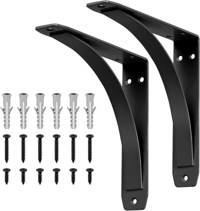 Set van 2 Zwarte Stevige Wandbeugels voor Drijvende Driehoekige Planken - Decoratieve Metalen Beugels voor Plankondersteuning en Wanddecoratie (20cm, Boogstijl)