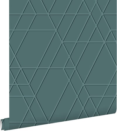 ESTAhome behang grafisch 3D motief vergrijsd petrolgroen - 50 x 900 cm - 139603