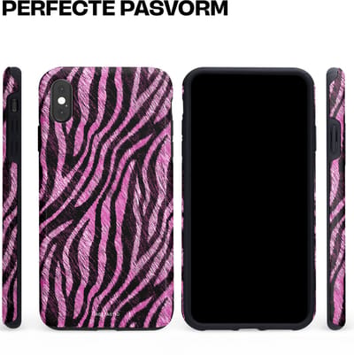 Casetastic hoesje geschikt voor Apple iPhone XS Max - Dubbellaagse bescherming - Roze Paarse Zebraprint - Fashion Case - Zwart Lila