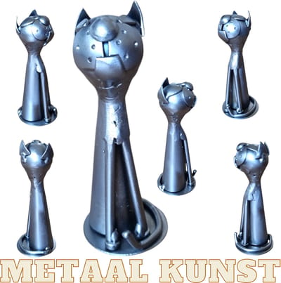 Kat-metaal kunst-metaal beeld-kattenliefhebbers-dieren-verzamelen-het best cadeau-uniek-verjaardag-sinterklas gift-kerst-geschenk