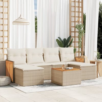vidaXL - 7-delige - Loungeset - met - kussens - poly - rattan - beige