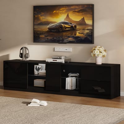 TV Meubel - 160x40x52 cm - Hoogglans met LED - Voor 65 Inch TV - Modern Design - Zwart
