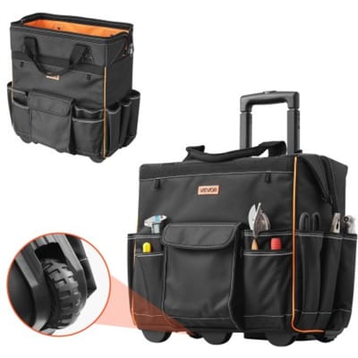 VEVOR Gereedschapstas met wielen, draagvermogen 50 kg, 25 zakken, werktas met verstelbare telescopische handgreep en stabiele basis, gereedschapstasorganizer voor elektriciens, bouw, 460 x 270 x 430 mm