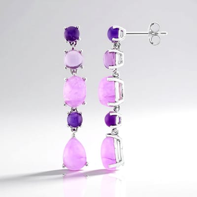 Cavill - Zilveren Oorbellen - 925 Sterling Zilver Gerhodineerd - Lila Kwarts & Amethist 7 46 ct - Druppelvormig Cabochon Elegant Design