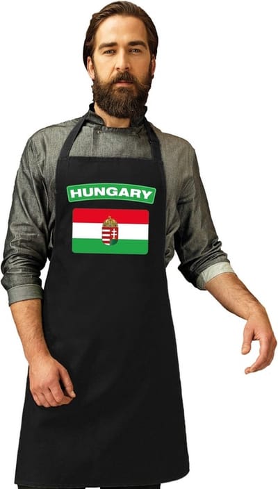Keukenschort - Barbecueschort - I Love Hongarije vlag - zwart - heren en dames - Landen supporters - Gerechten - Avond