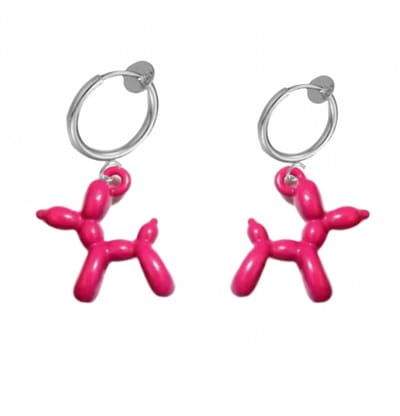 Klem oorbellen -Balloon dog -midden roze-geen gaatje-Charme Bijoux