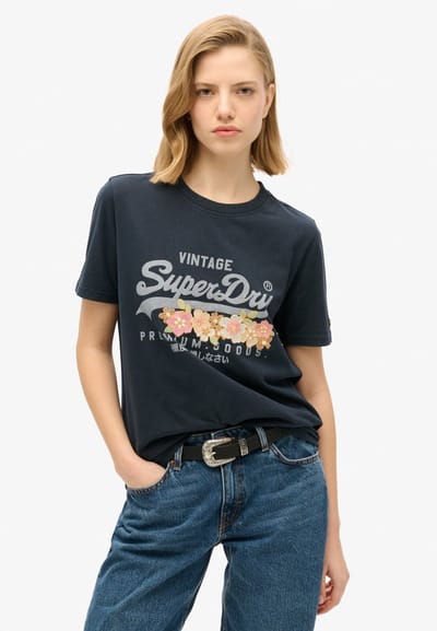 Superdry - Premium Goods T-shirt met bloemenprint en vintage logo - Dames - T-shirts