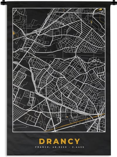 Wandkleed - Wanddoek - Stadskaart – Drancy - Plattegrond – Kaart – Frankrijk - 120x180 cm - Wandtapijt