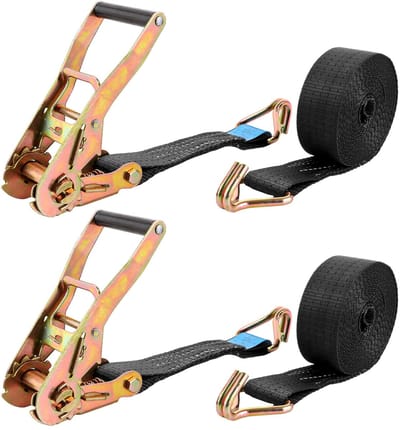 2 Stuks Spanbanden - Zware Uitvoering met Ratel en Dubbele Haken - Voor Auto, Vrachtwagens, Bestelwagens en Boten - Zwart - 6 meter x 5 cm