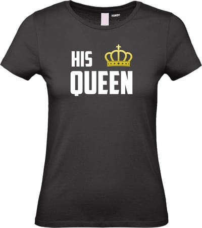 Dames T-shirt HIS QUEEN | valentijn cadeautje voor hem haar | valentijn | valentijnsdag cadeau | Zwart dames | maat XS