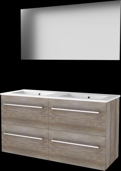 Basic-Line Basic 46 Badkamermeubelset - 120 x 46 cm - Met Grepen - 4 Lades - Keramische Wastafel - 2 Kraangaten - Spiegel - Scotch Oak