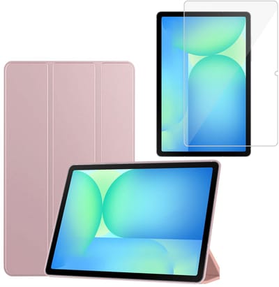 TechNow Hoesje + Screenprotector geschikt voor Samsung Galaxy Tab S10 FE / S10 Lite / S9 FE / S9 Hoesje – Glas - Extreme Shock Case – Smart Case - Rose