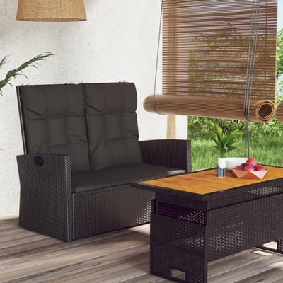 Loungeset Bank - Buitenbank Sofa - Ontspannen Buiten - Verstelbare Rugleuning - 118 cm - Zwart