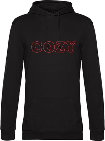 Hoodie - neon rood tekst COZY - ruimzittend - XXLarge