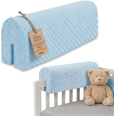 Bedrandbescherming voor kinderbedden 90 cm - bescherming voor bedframe babybed valbescherming voor boxspringbed bedrail met hoesrandbescherming kinderbabybedje Oeko-Tex Blauw